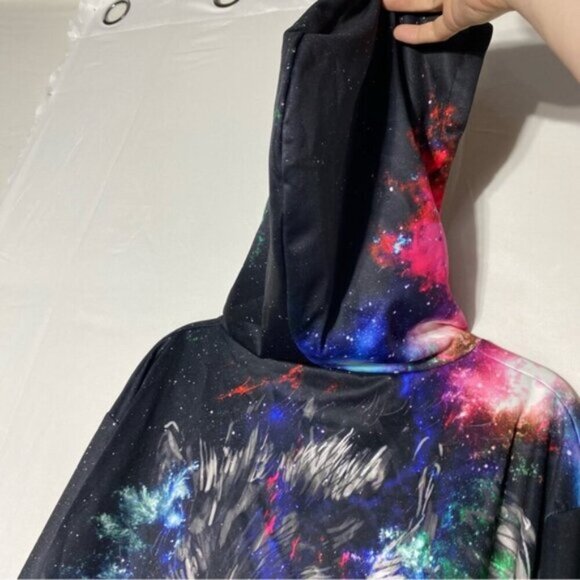Black Red Multicolour Wolf Galaxy Hoodie XL - Picture 9 of 15